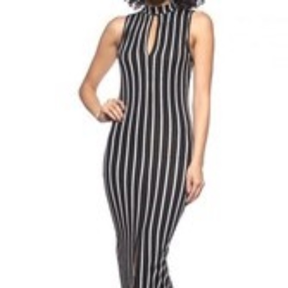 New Black Pin Stripe Keyhole Dress - Picture 1 of 5